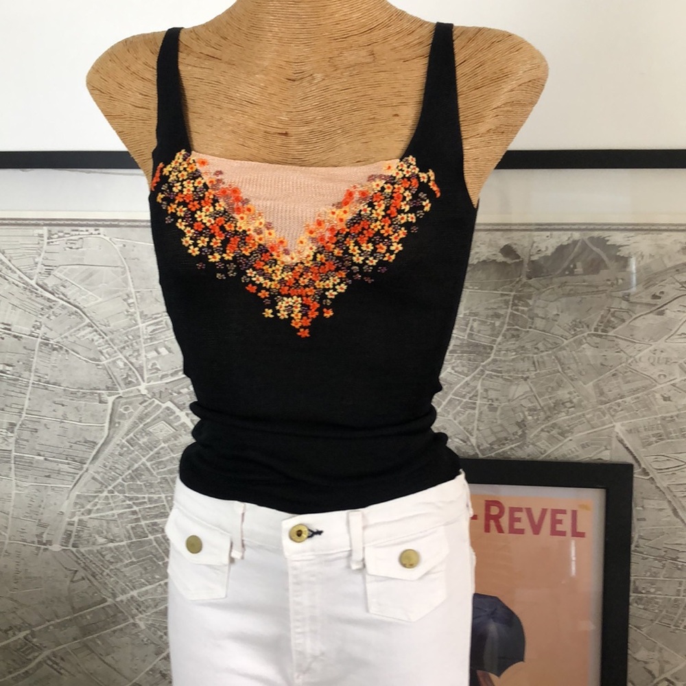MOSCHINO Embroidered Black Tank Top Size 6 - Picture 7 of 15